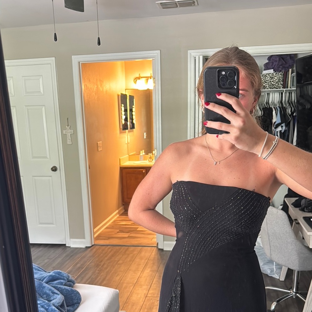Bari Jay Black Sparkle Strapless Dress